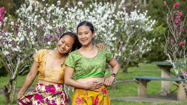 Kanjana Khongkhruea and Yuvida Manoe enjoy time out in Wistaria Gardens in spring 2020. Picture: Monique Harmer