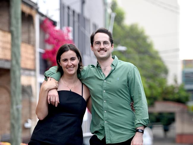 Lewis Toffolo and Taylor Best in the inner city suburb of Redfern. Picture: Jeremy Piper.