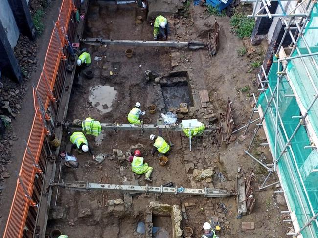 Archaeologists took over the dig after workmen found the 600-year-old human bones. Picture: Ymddiriedolaeth Archaeolegol Dyfed Archaeological Trust