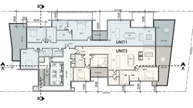 Floor plan for levels seven to 12.