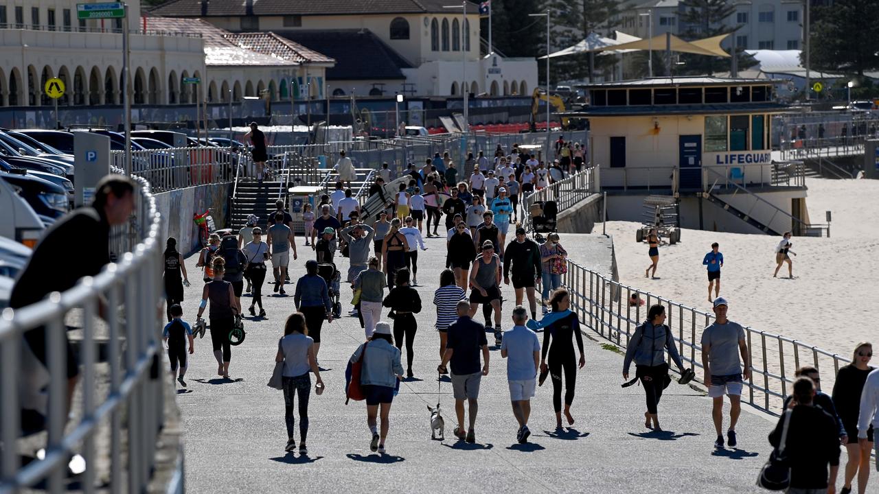 Bondi Beach was busy with people exercising on Saturday. Picture: NCA NewsWire/Bianca De Marchi