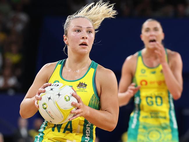 Georgie Horjus in action for the Diamonds during the Constellation Cup against Silver Ferns. (Photo by Paul Kane/Getty Images)