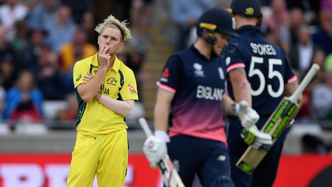 Adam Zampa looks perplexed as England close in on victory.