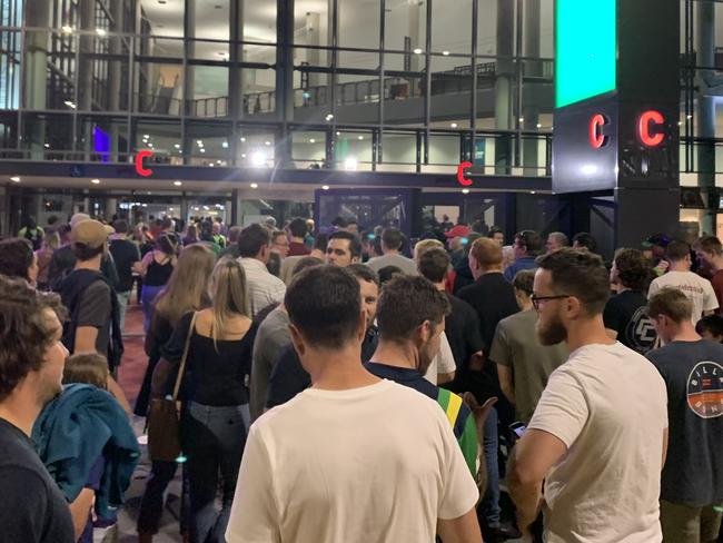 Patrons outside Suncorp Stadium after a Ticketek fail. Picture: Hayden Johnson