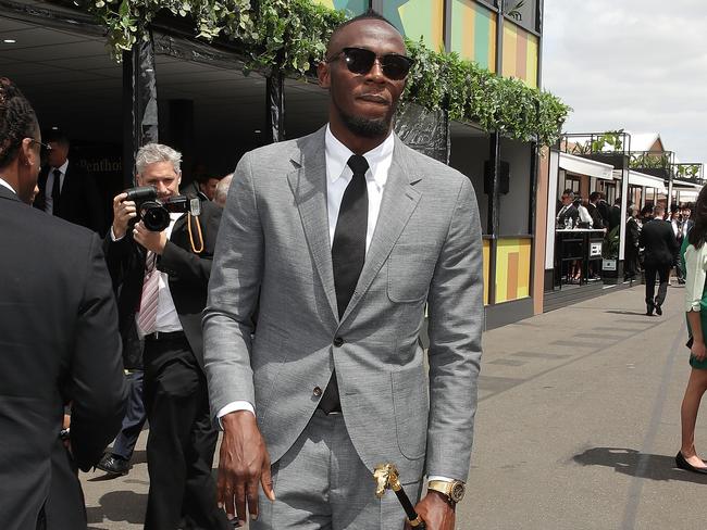 Usain Bolt at the races in Melbourne on Saturday. Picture: Getty Images