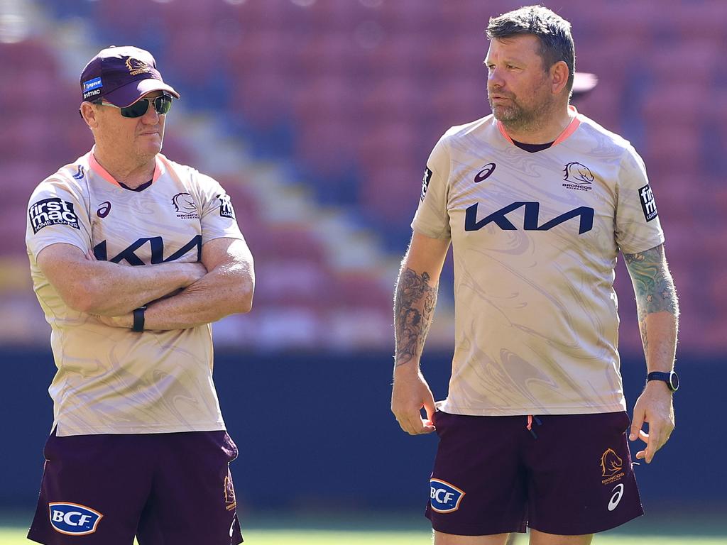 Broncos coach Kevin Walters and assistant Lee Briers. Picture: Adam Head