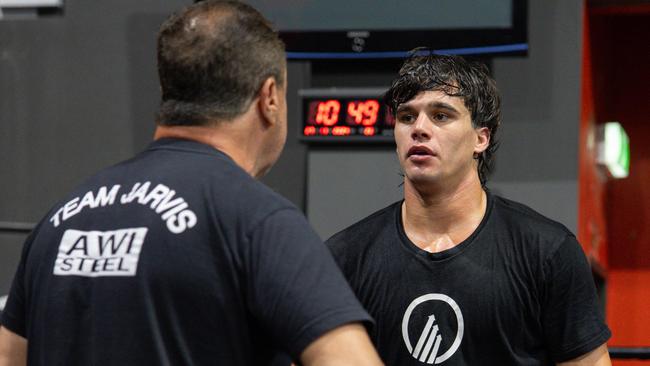 Daily Telegraph. 27, November, 2024.Trainer Jeff Fenech and sydney boxer, Brock Jarvis, at Bodypunch Gym, at Lakemba, today.Picture: Justin Lloyd.