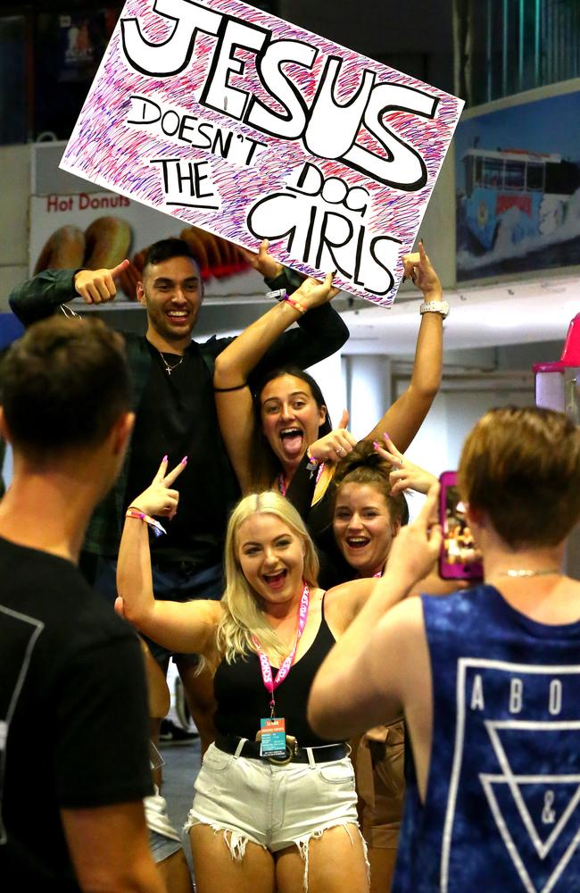 The Jesus banners were out in force on the Gold Coast. Picture: AAP/David Clark