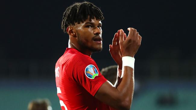 England’s Tyrone Mings acknowledges the fans during the UEFA Euro 2020 qualifier against Bulgaria played in Sofia last October. Picture: Getty Images