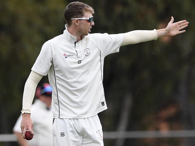 Simon Lambert prepares to bowl during the VTCA Cricket: Doutta Stars v St Albans cricket match in Essendon, Saturday, Nov. 21, 2020. Picture: Andy Brownbill