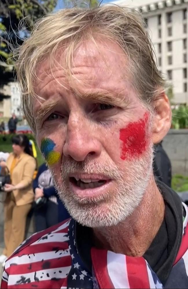 Ryan Wesley Routh speaking during an interview at a rally to urge foreign leaders and international organisations to help provide humanitarian corridors for the evacuation of civilians and Ukrainian servicemen from Mariupol in central Kyiv on April 27, 2022, amid Russia's invasion of Ukraine. Picture: AFP