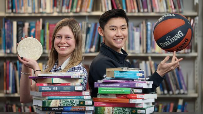 Yasmine Gousas, who is interested in archaeology, and Winton Lou, a basketball umpire, are ready for VCE exams. Picture: David Caird