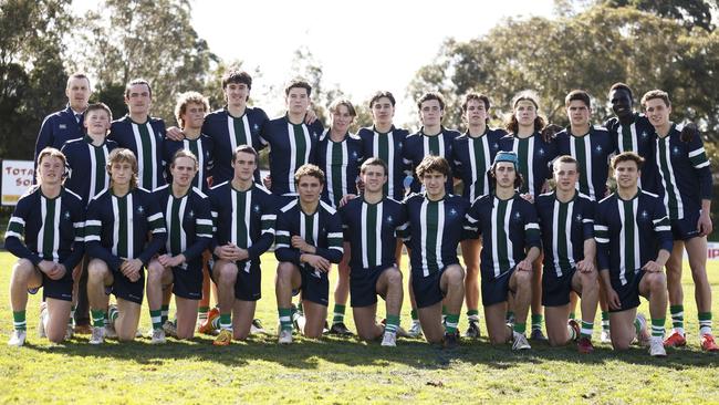 St Patrick's College pose for a team photograph before the Herald Sun Shield Senior Boys Grand Final between Whitefriars College and St Patrick's College at Box Hill City Oval. Picture: Daniel Pockett/AFL Photos/via Getty Images