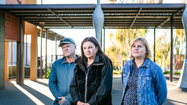 Lambie Network candidates for Braddon, Miriam Beswick and Craig Cutts, are joined by Senator and party leader Jacqui Lambie as they cast their vote at Reece High School in Devonport in the 2024 Tasmanian State Election. Picture: Patrick Gee