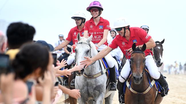 Billy Slater greeting the crowd at The Gold Coast during the Magic Millions. Picture: NCA NewsWIRE / John Gass