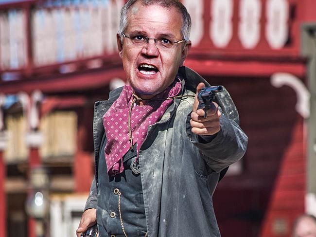 Shooting from the hip...Treasurer Scott Morrison fighting for families while committing $321m in fight against terror.