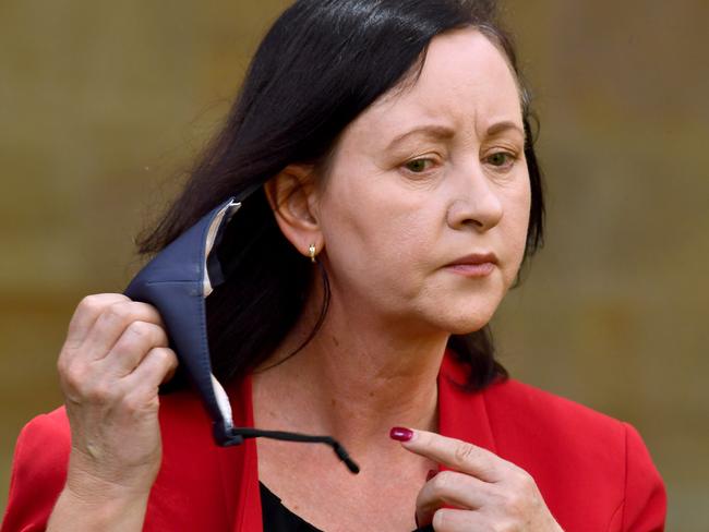 BRISBANE, AUSTRALIA - NewsWire Photos JANUARY 18, 2022:Health Minister Yvette D'Ath talks at the press conference at the Speakers Green, Parliament House.Picture: NCA NewsWire / John Gass