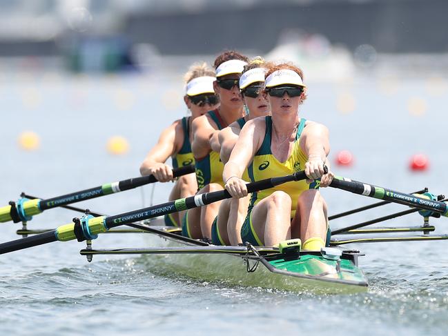 Lucy Stephan, Rosemary Popa, Jessica Morrison and Annabelle McIntyre had a great first row to hold off the Irish.Picture: Cameron Spencer/Getty Images