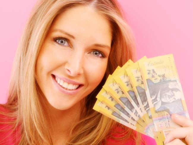 australian money, cash, woman,