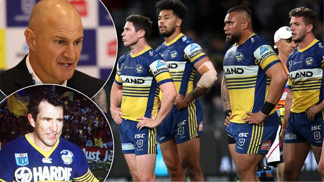 The Parramatta Eels and (inset) Brad Arthur and Mick Cronin.