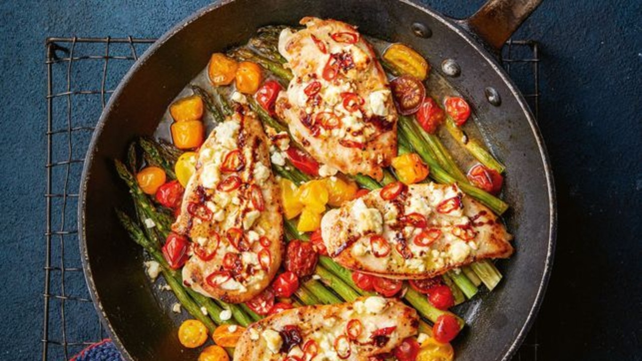 Easy one-pan feta and chilli chicken.