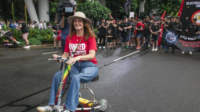 The newly elected Member for the seat of Dickson Ali France at Queenslands Labour Day March in Brisbanes CBD. Picture: Glenn Campbell