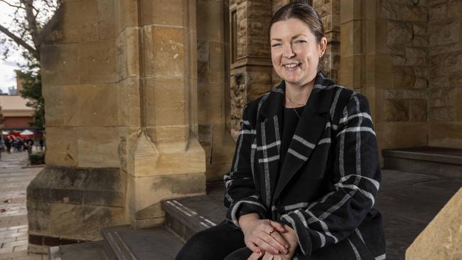 Jacqui Faliszewski outside Elder Hall at the University of Adelaide. Picture: Ben Clark