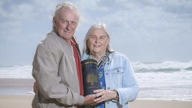 Ray Maguire and his sister Lesley Preston will be spreading the ashes of their World War II veteran parents, Norma and Fred Maguire at the Dawn Service at Currumbin on Anzac Day. Picture: Glenn Campbell