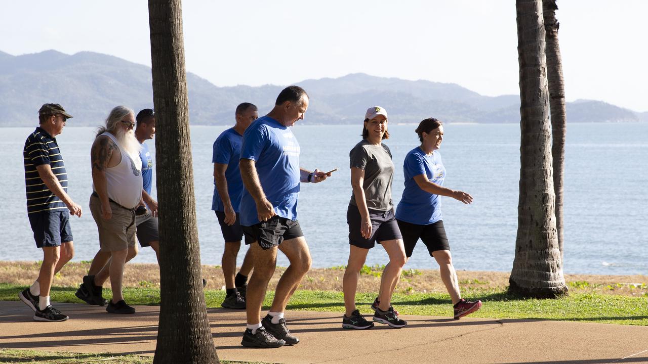 Ms Frecklington and her blue army on her morning walk in Townsville. Picture: NCA NewsWire/Sarah Marshall