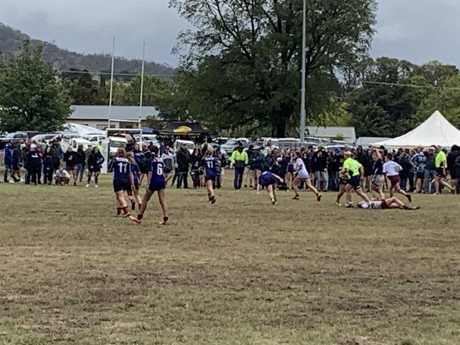 Action from the Braidwood Bushfire Rugby Sevens on Saturday.