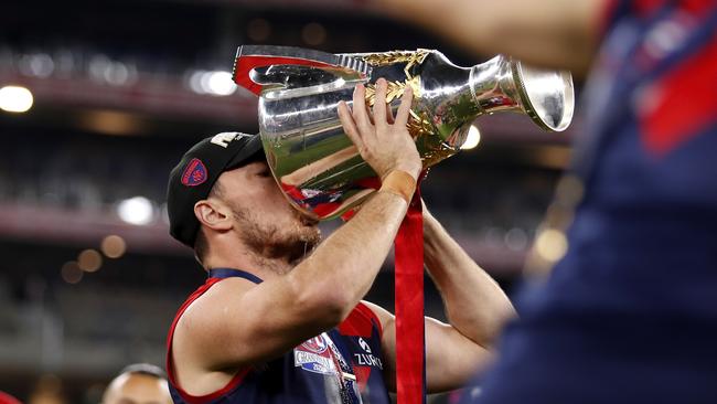 Michael Hibberd celebrating the AFL Grand Final triumph. Photo by Dylan Burns/AFL Photos via Getty Images