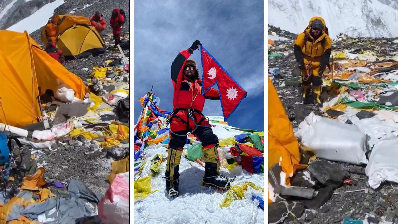 Tenzi Sherpa, a sherpa working on Mt Everest, posted a video to Instagram of the mess building up at Camp IV – the last camp before the summit. Picture: Tenzi Sherpa/Jam Press