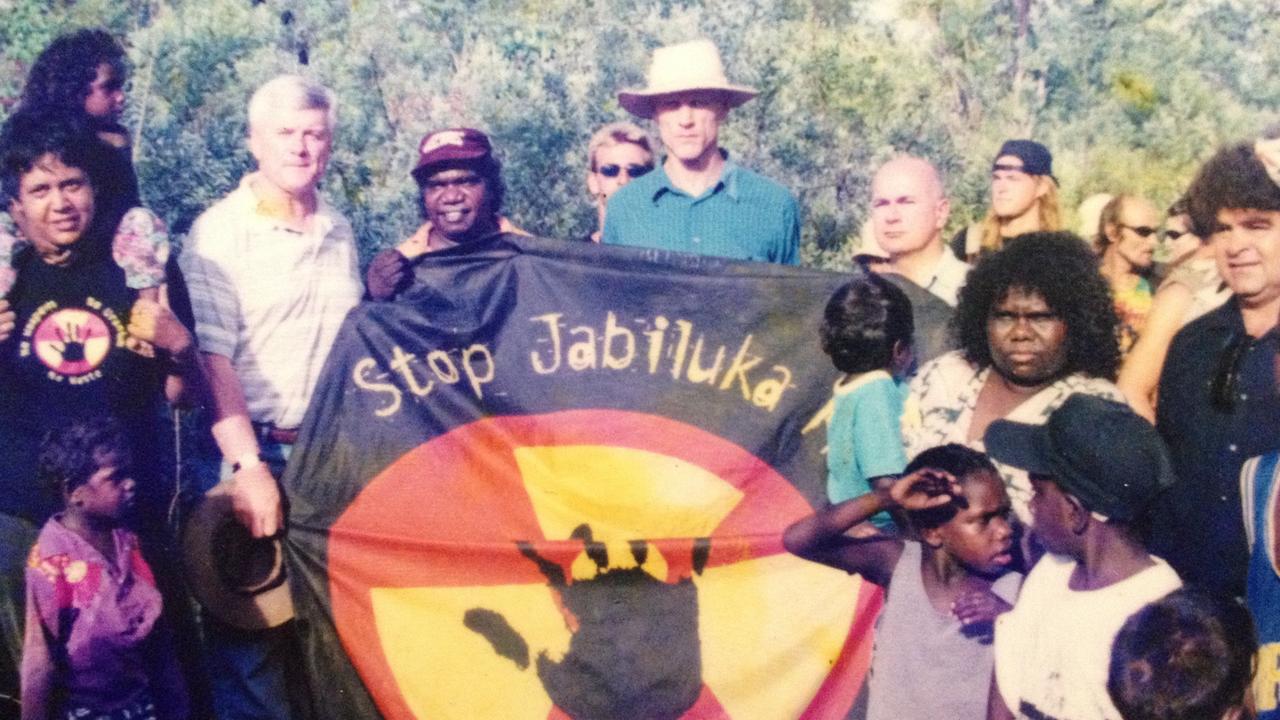 In 1998 more than 5000 people including Peter Garrett joined with Mirarr Traditional Owners to block the Jabiluka mine, owned by Energy Resources of Australia.