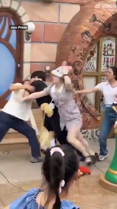 Shocking moment Disneyland brawl erupts