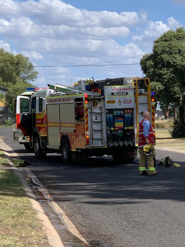 Queensland Fire and Emergency Services crews at the scene of a house fire in Dalby on December 21, 2022. Photo: Morgan Burley.