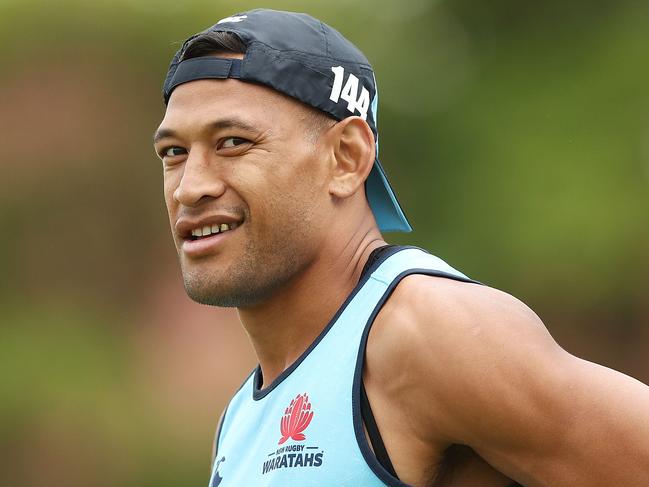 FILE: Israel Folau sacked by Rugby Australia for Homphobic tweet SYDNEY, AUSTRALIA - MAY 24:  Israel Folau looks on during a Waratahs Super Rugby training session at David Phillips Sports Complex on May 24, 2018 in Sydney, Australia.  (Photo by Mark Metcalfe/Getty Images)