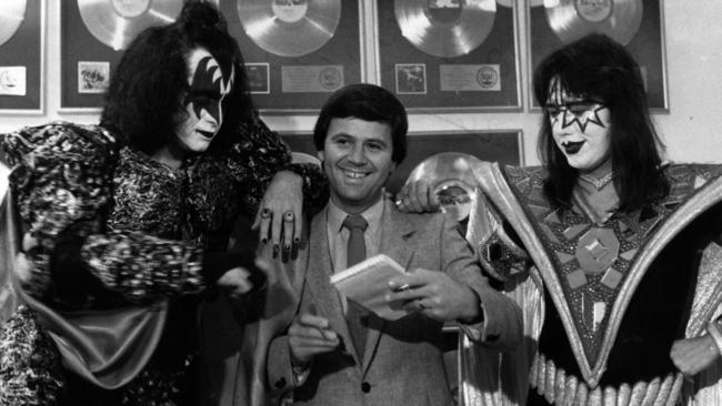 Gene Simmons and Ace Frehley with Ray Martin on an Australian tour in 1980. Picture: Supplied