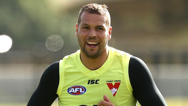 Lance Franklin during the Sydney Swans training at Lakeside oval. Picture. Phil Hillyard