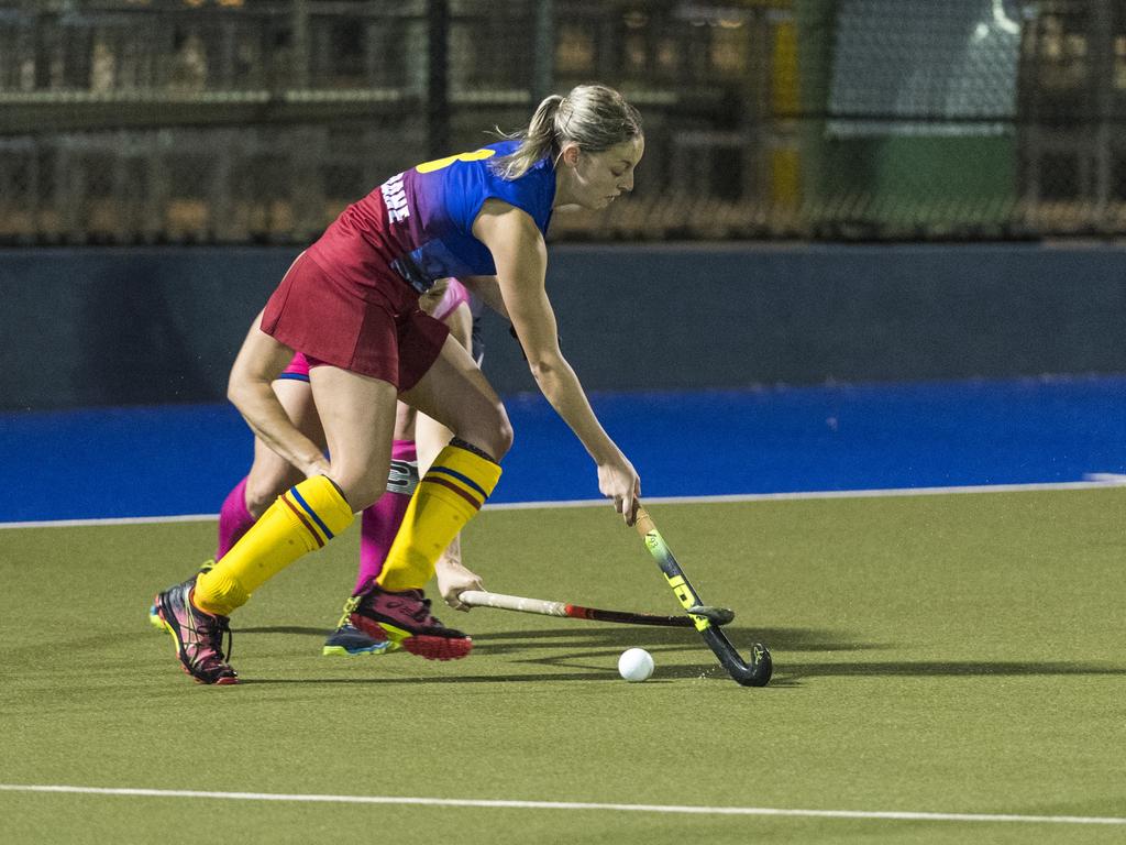 Cassidy Knuth of Brisbane against Toowoomba 2 in Hockey Queensland Championships at Clyde Park, Saturday, May 1, 2021. Picture: Kevin Farmer