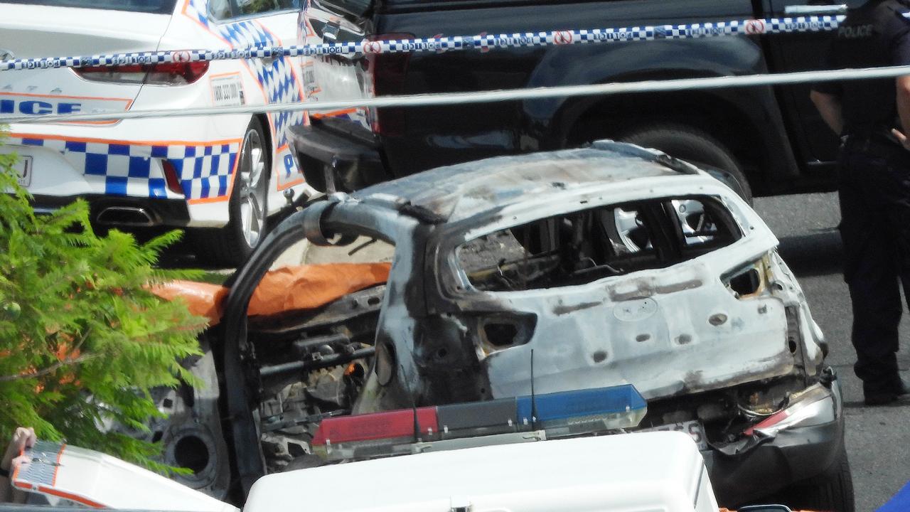 The horrific scene in Raven St, Camp Hill. Picture: Lyndon Mechielsen/The Australian