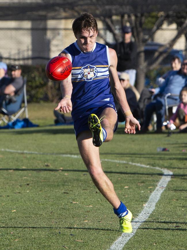 Xavier Robins in action for Sacred Heart earlier this First XVIII college football season. Picture: Emma Brasier