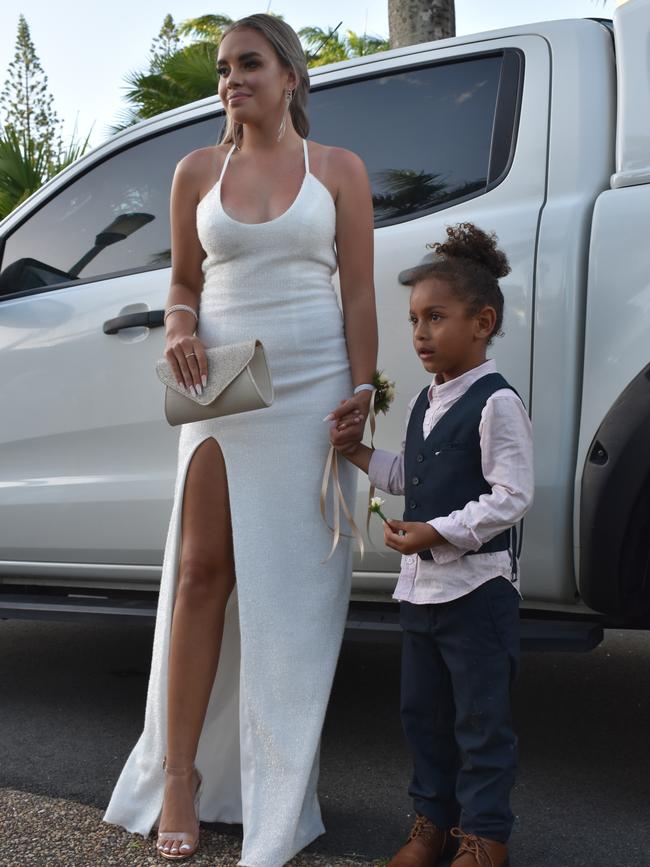 Kalis Solomon with her four-year-old brother Kaius Solomon at the Sarina State High School formal at the MECC, Mackay, on Thursday November 19. Picture: Zizi Averill