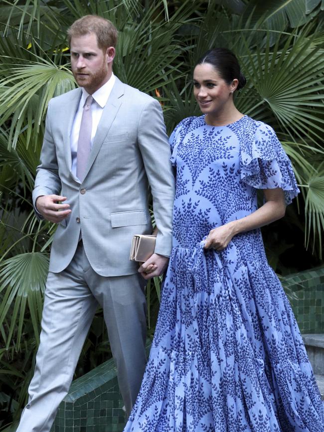 Prince Harry steps out with Meghan, the Duchess of Sussex, on their tour of Morocco on February 25. Picture: Yui Mok/AP