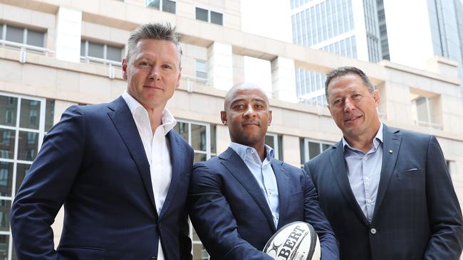 22/11/19:  Matt Burke, George Gregan and Phil Kearns talking about the future of Rugby in Australian. They were attending the RAA launch at Sofitel Wentworth . John Feder/The Australian.