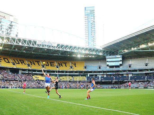 An AFLX match between Melbourne Demons and Carlton Blues underway at Etihad Stadium. Picture: Michael Dodge/Getty Images