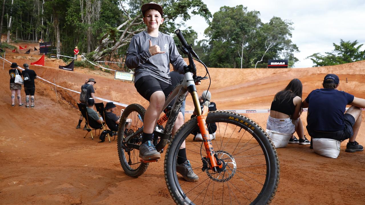 Keen mountain biker Thor Jensen came to watch the action on Day Two of the Crankworx Cairns mountain bike festival, held at the Smithfield Mountain Bike Park. Picture: Brendan Radke