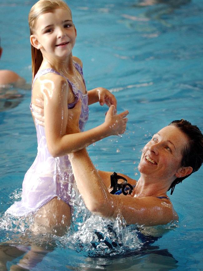 Liver organ transplant recipient Bernice Allen with swimming instructor Jacquie Richmond at the Strathmont Centre pool in 2004.