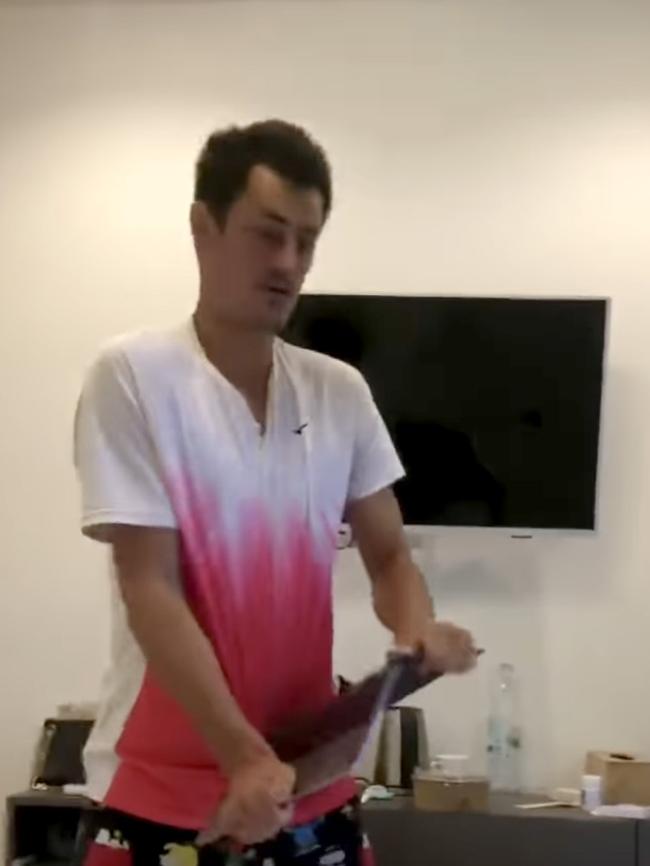 Tomic is filmed by Sierra smashing her laptop and phone. Picture: Instagram