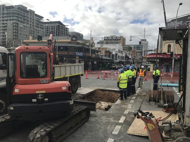 Work begins to repair the burst main. Picture: Kathryn Bermingham