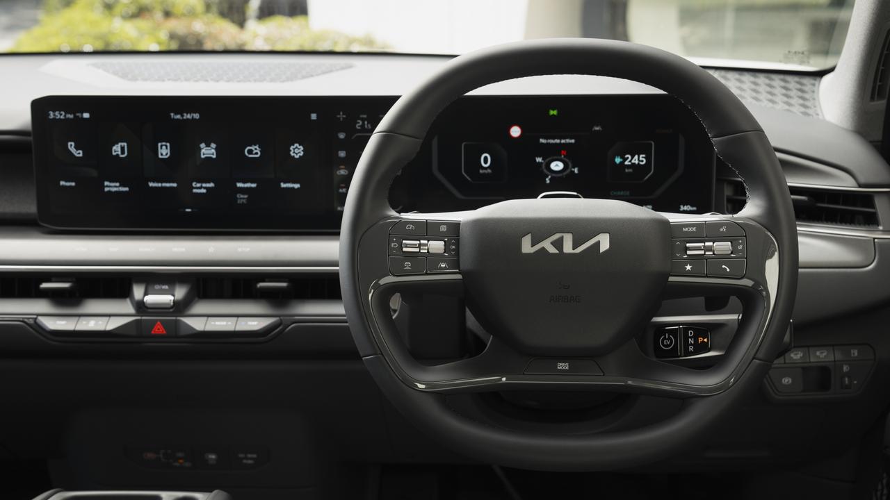 The Kia EV9 Air has dual 12.3-inch displays (one for the driver) and a 5.0-inch screen for the climate control.